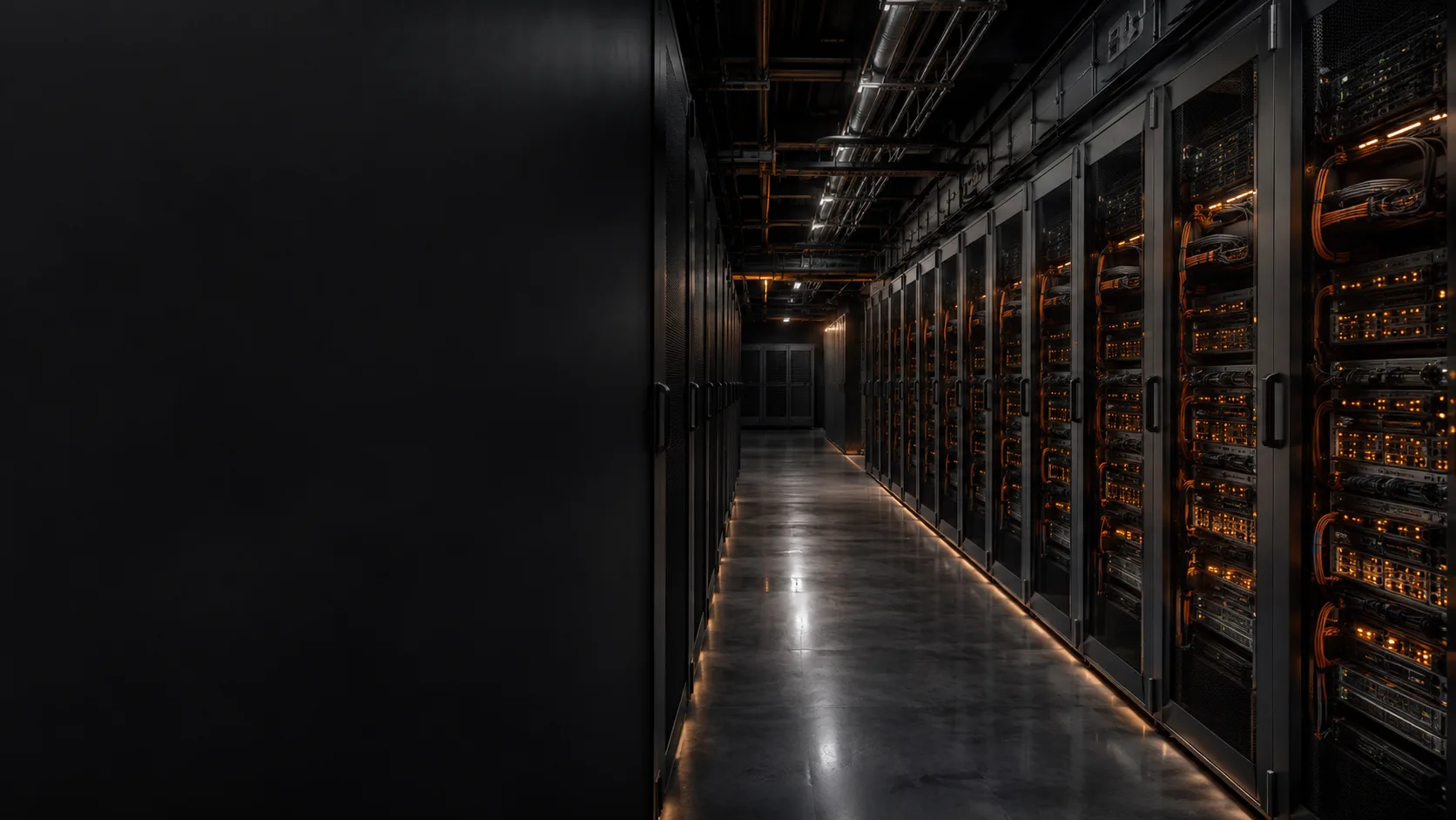 Mission-critical data center infrastructure Operational high-density data center aisle prepared for mission-critical workloads